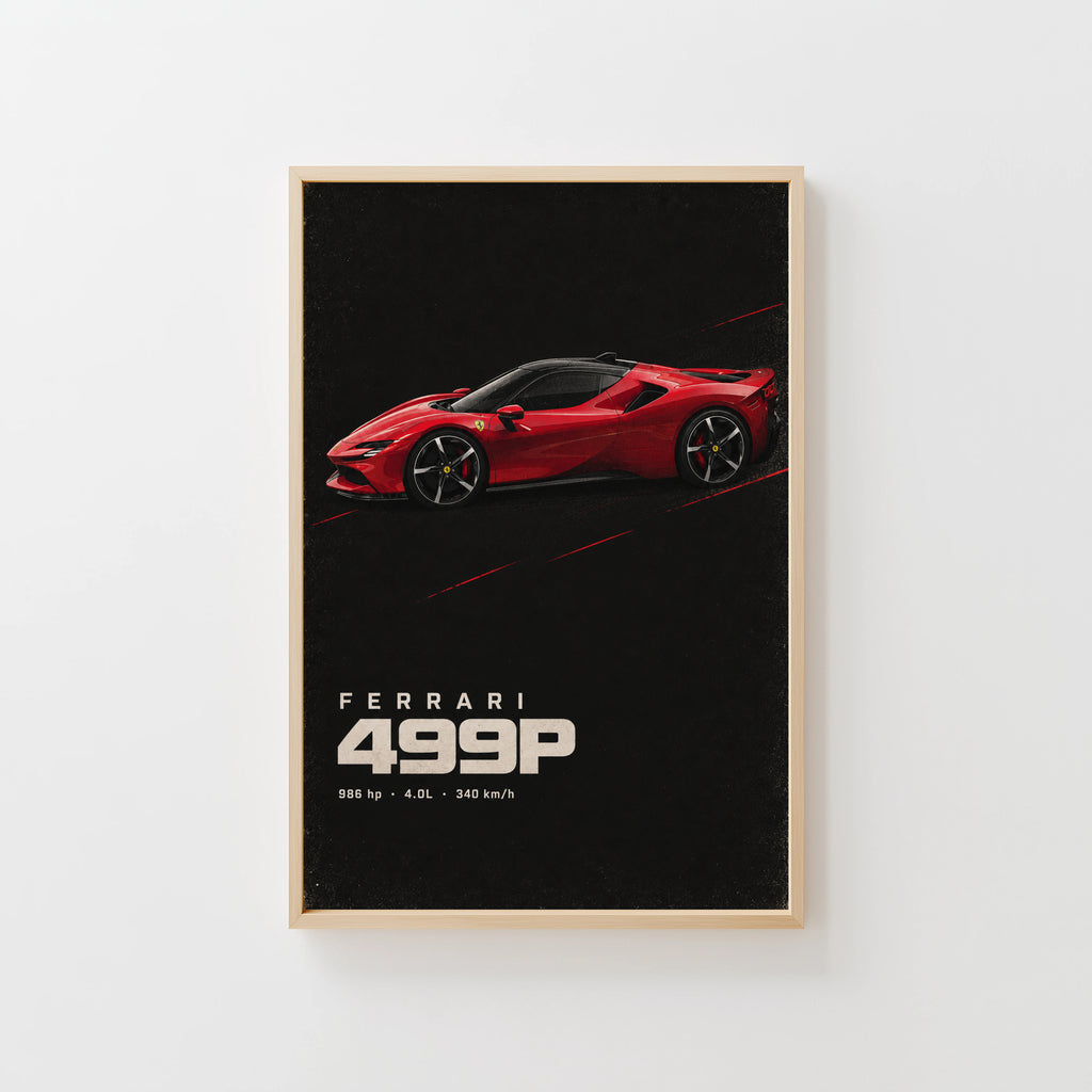 Vintage Ferrari 499P Print, Red Supercar Wall Art