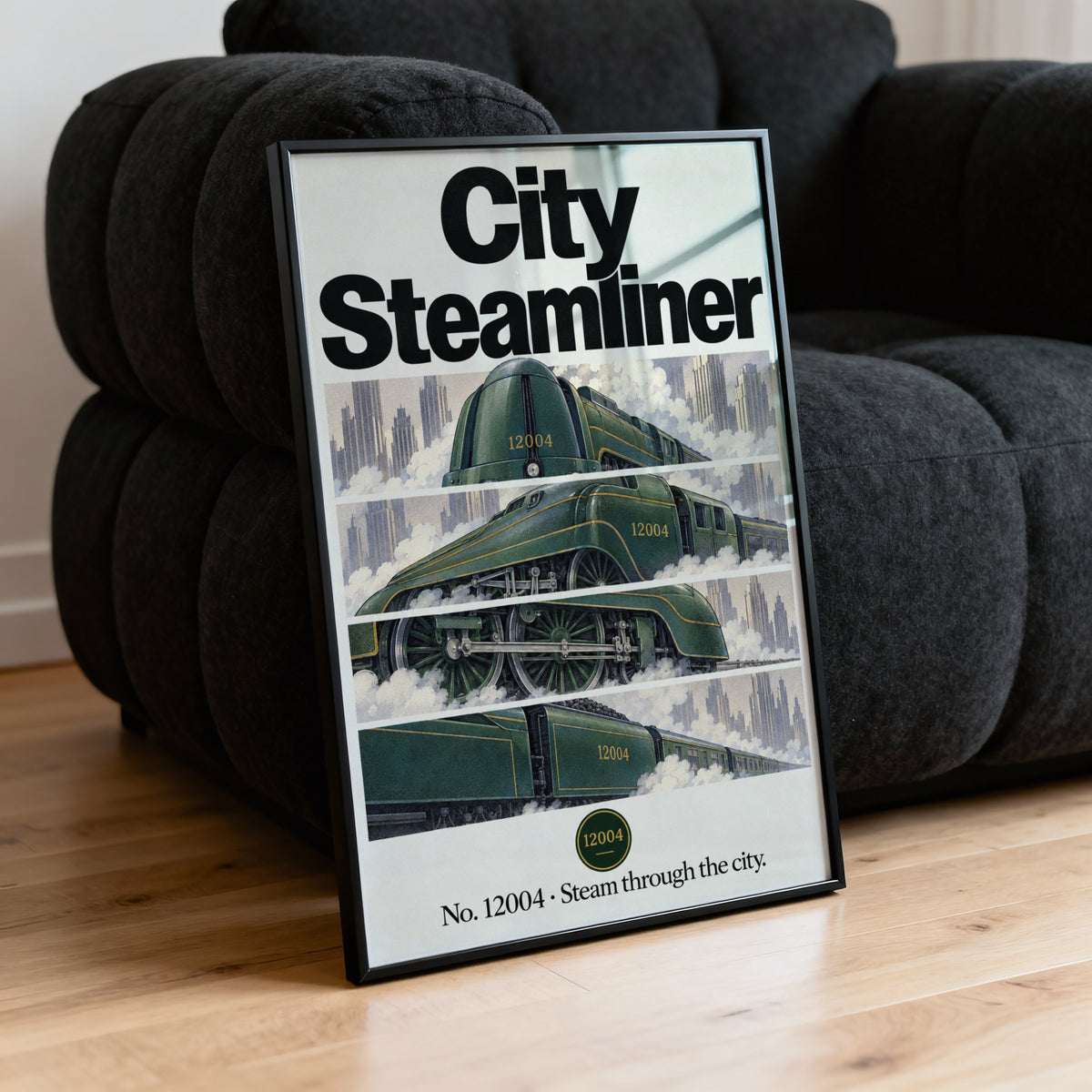 Vintage Steam Train Print Poster, Art Deco Locomotive