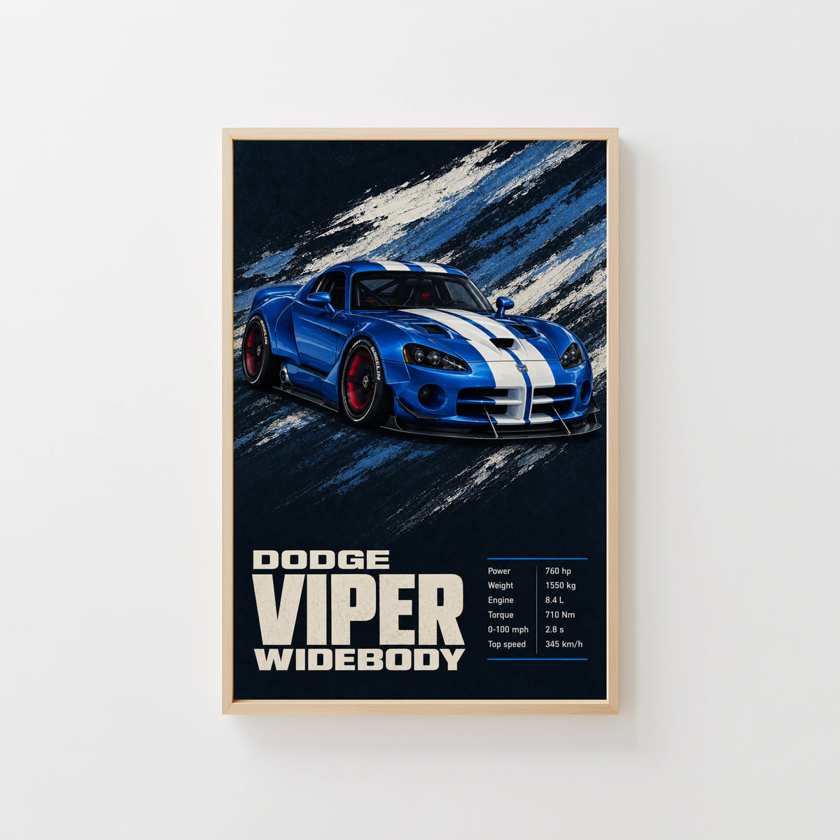 Vintage Dodge Viper Widebody Print, Blue Car Art