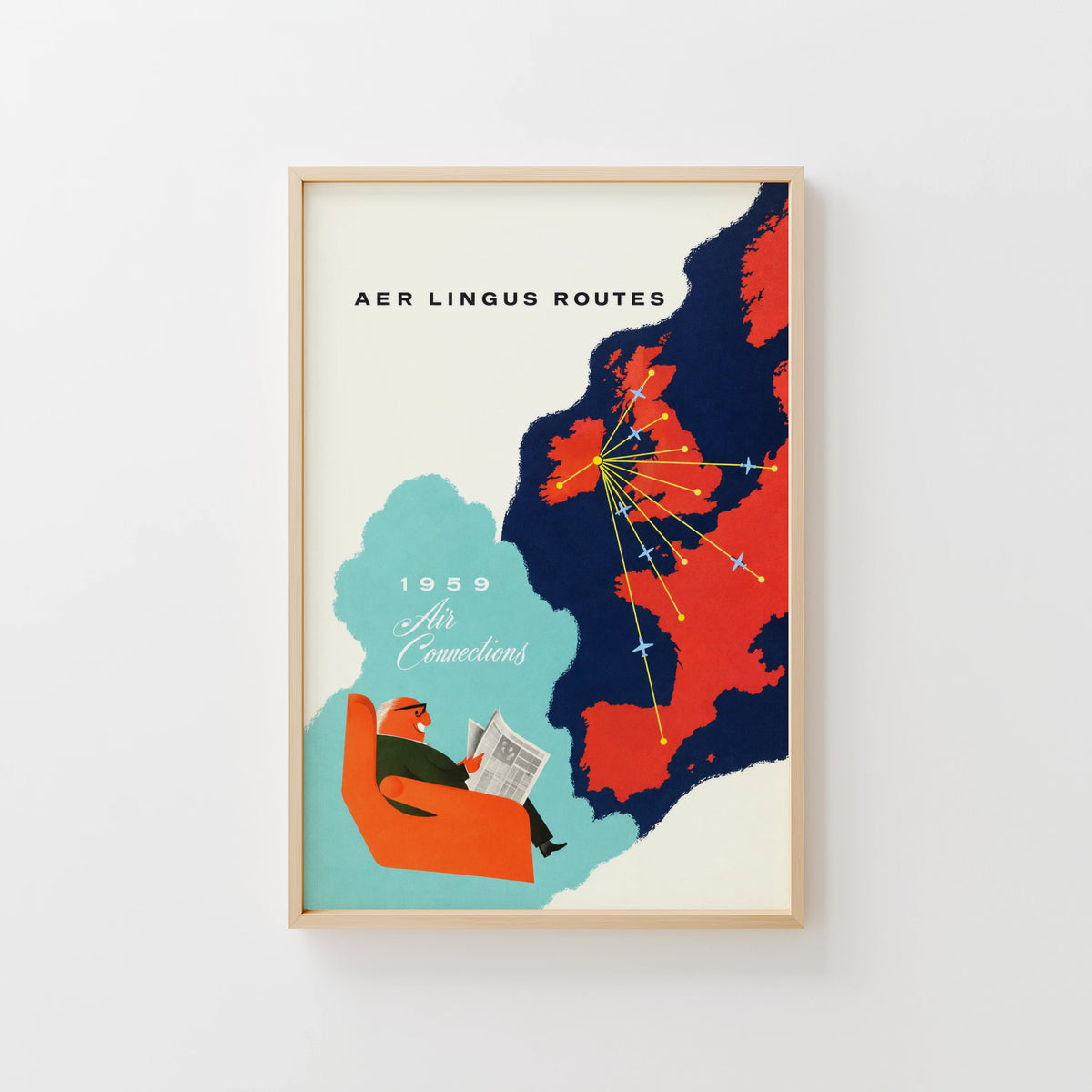 Vintage Aer Lingus Poster, Airline Map Wall Art Print