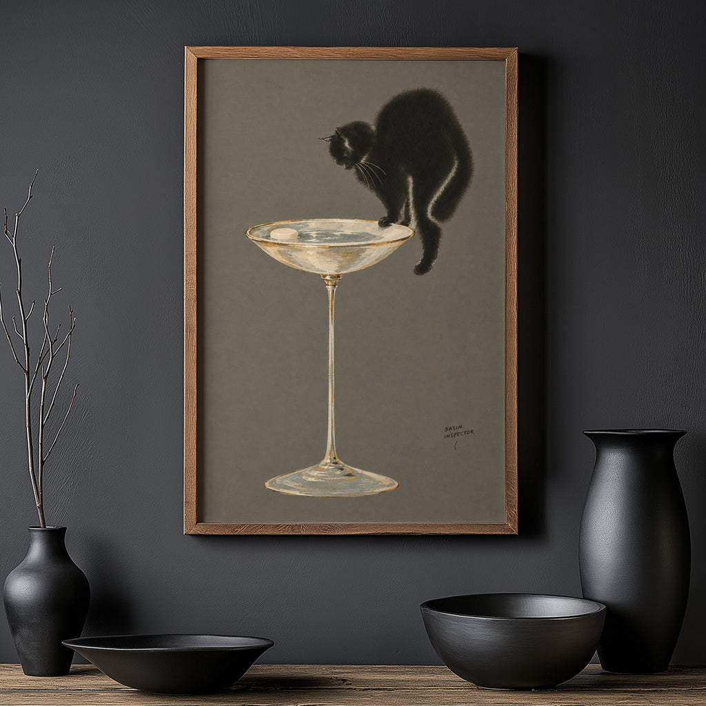 Vintage Black Cat Print and Poster, Bathroom Wall Art