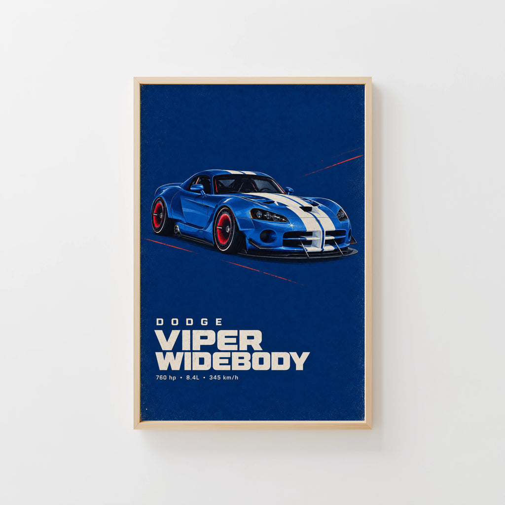 Vintage Dodge Viper Widebody Print, Car Wall Art