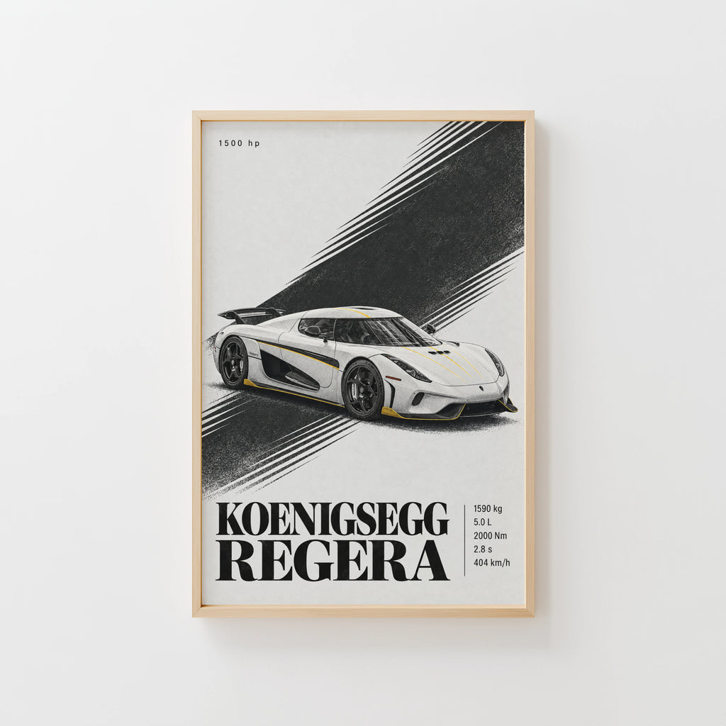 Vintage Koenigsegg Regera Print, Hypercar Wall Art