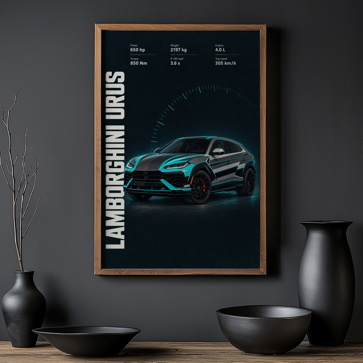 Vintage Lamborghini Urus Print, Supercar Wall Art
