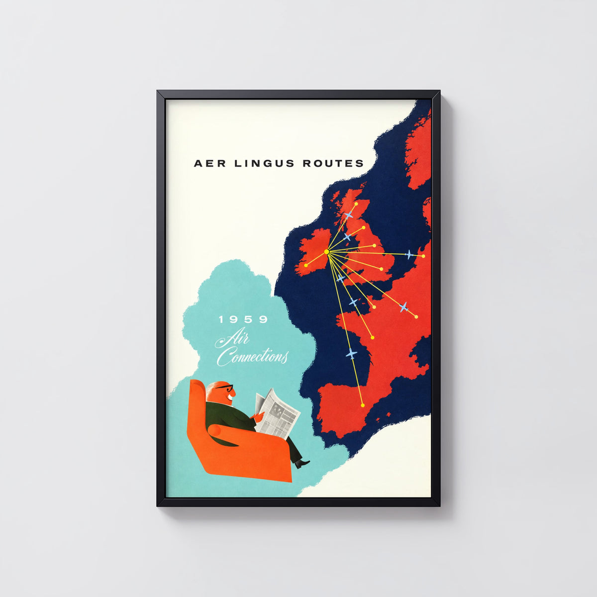 Vintage Aer Lingus Poster, Airline Map Wall Art Print
