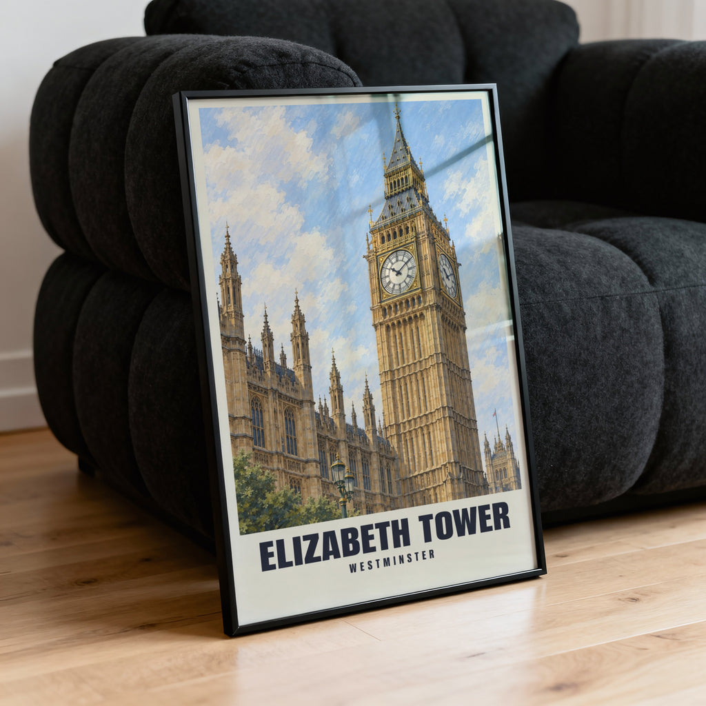 Vintage Elizabeth Tower London Poster, Westminster Print