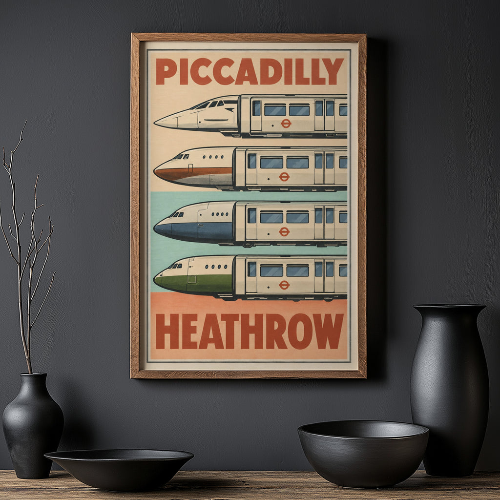 Vintage Piccadilly Line Heathrow Poster, London Print
