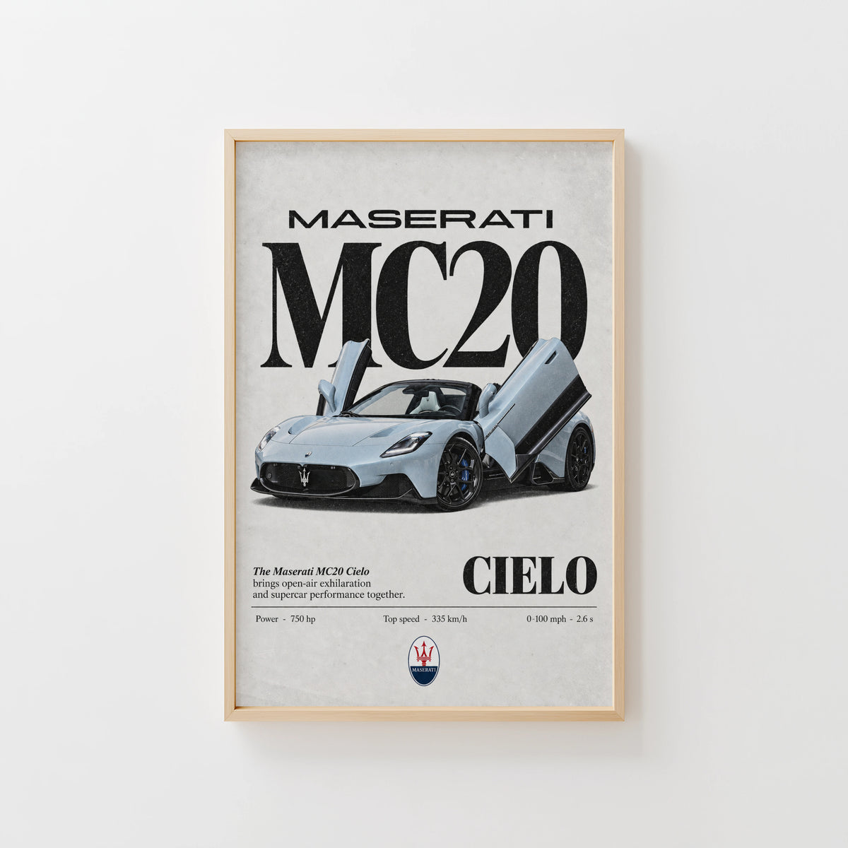 Vintage Maserati MC20 Cielo Print, Supercar Art
