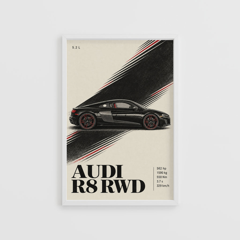 Vintage Audi R8 RWD Print, Car Poster, Supercar Wall Art