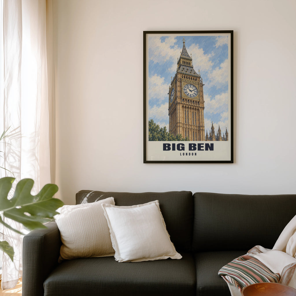 Vintage Big Ben Poster, London Wall Art, England Print