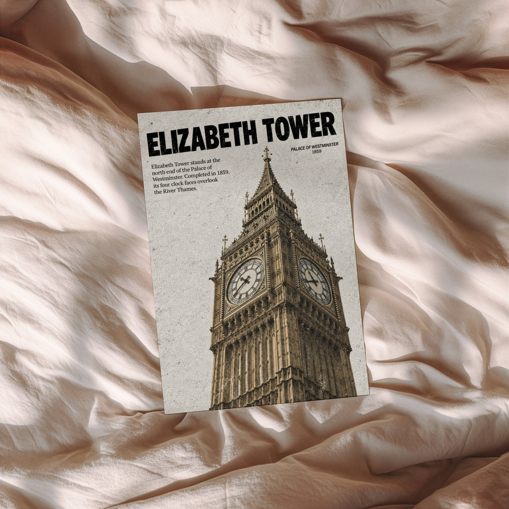 Vintage Elizabeth Tower Poster, London Wall Art Print