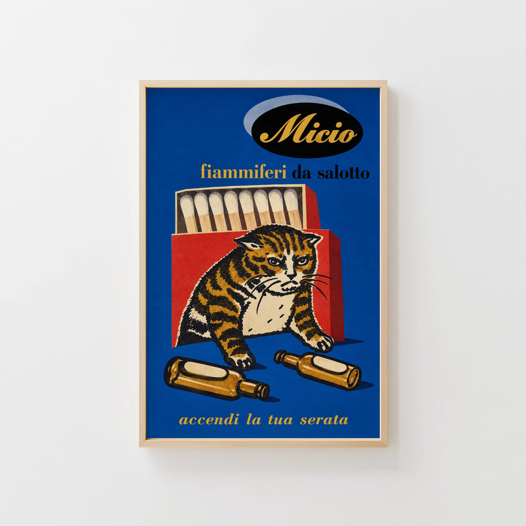 Vintage Tabby Cat Poster, Matchbox Wall Art, Retro Print