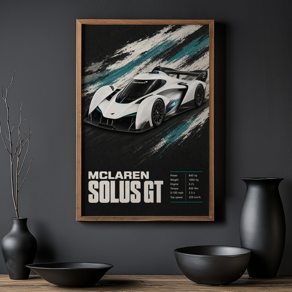 Vintage McLaren Solus GT Print, Car Wall Art