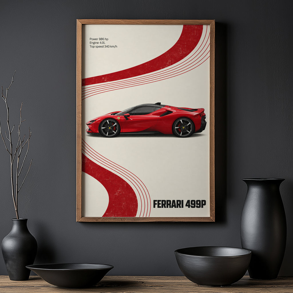 Vintage Ferrari 499P Print, Red Supercar Wall Art