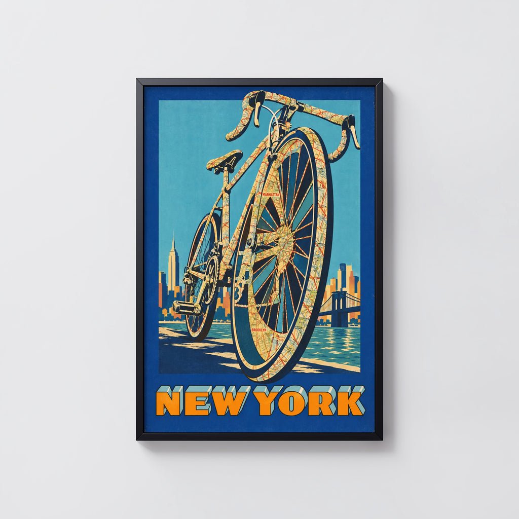 Vintage New York Bike Poster, Cycling Wall Art, Map Print