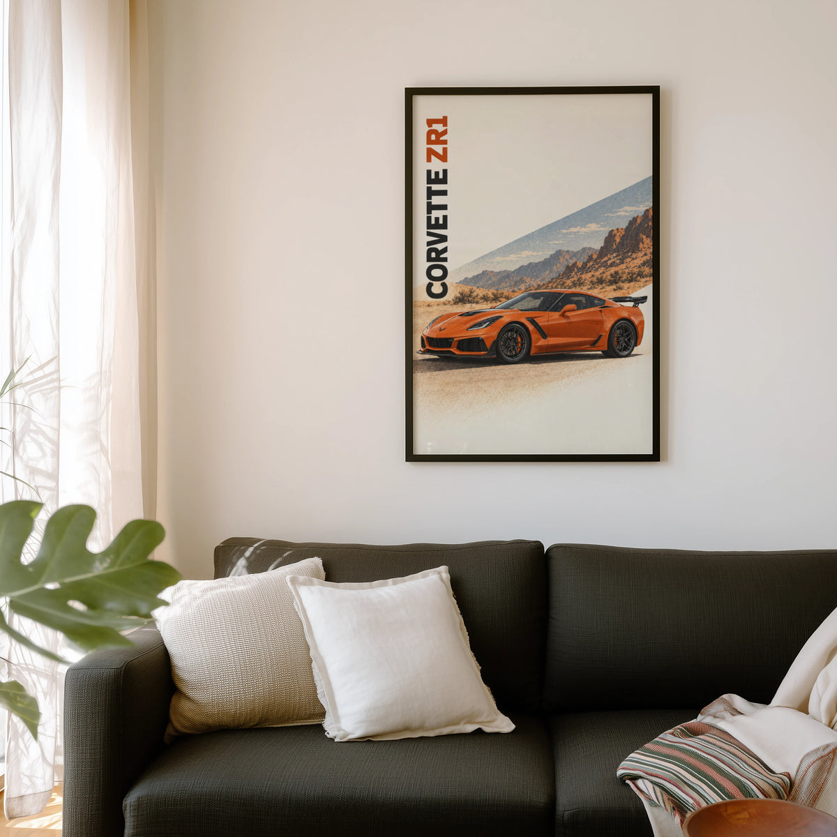 Vintage Corvette ZR1 Print, Car Poster, Desert Wall Art