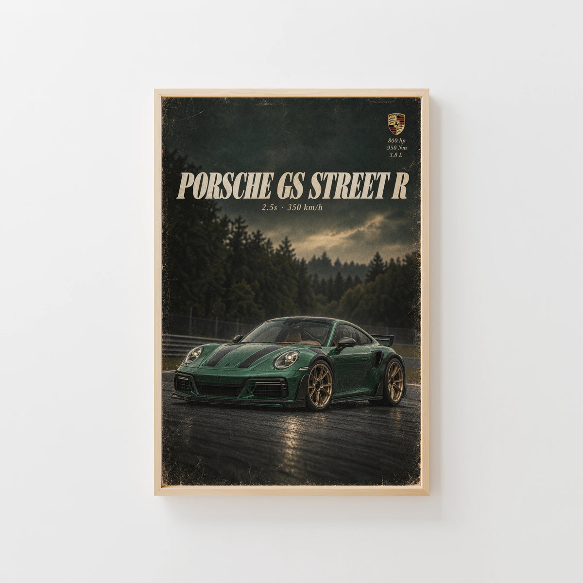 Vintage Porsche Print, Green Sports Car Wall Art