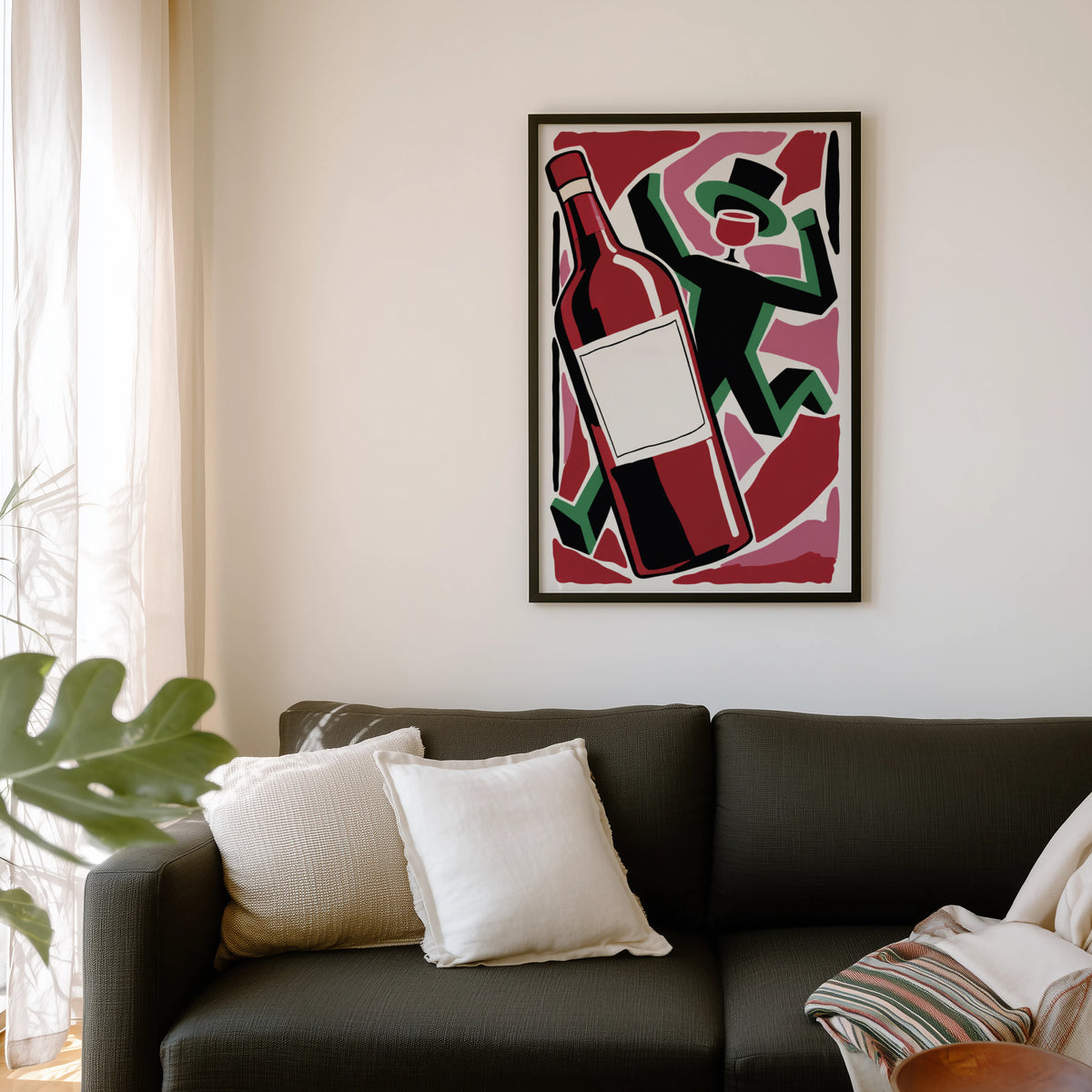 Vintage Wine Print Poster, Red Wine Bottle Wall Art