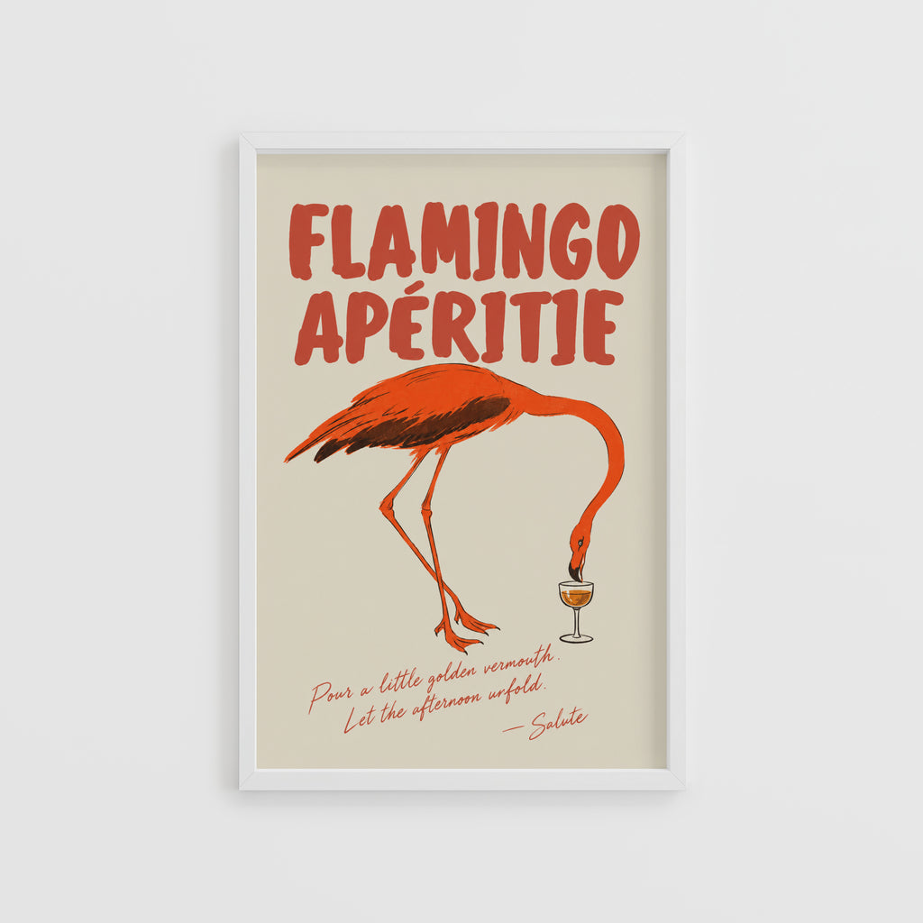 Vintage Flamingo Aperitif Print Poster, Bar Wall Art