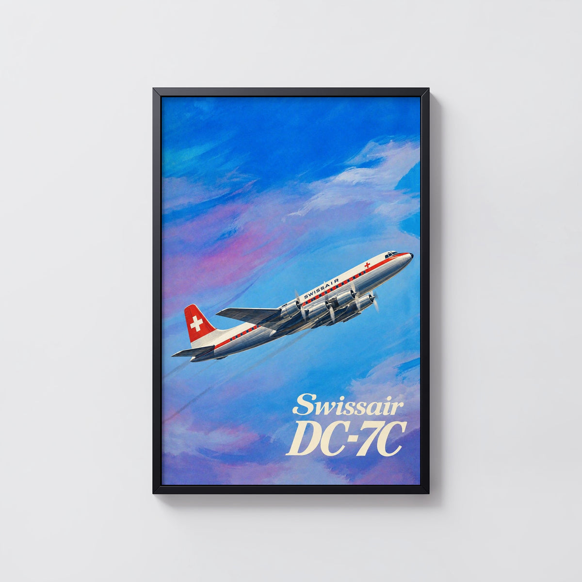 Vintage Swissair DC-7C Poster, Aviation Wall Art, Print
