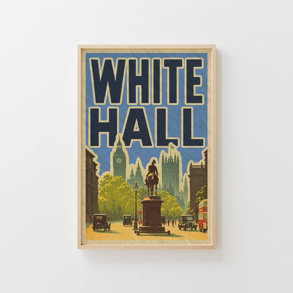 Vintage Whitehall London Poster, Travel Wall Art, City Print