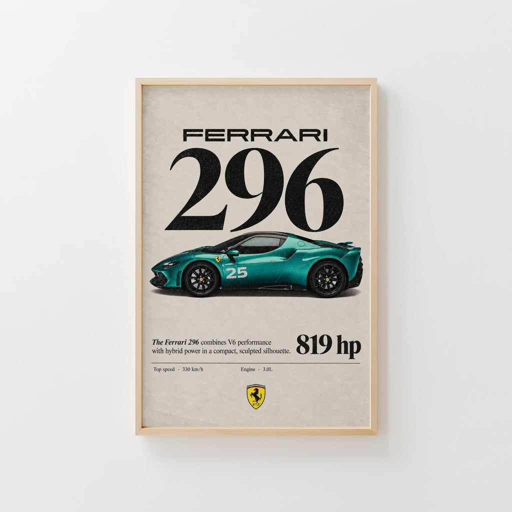 Vintage Ferrari 296 Print, Supercar Wall Art