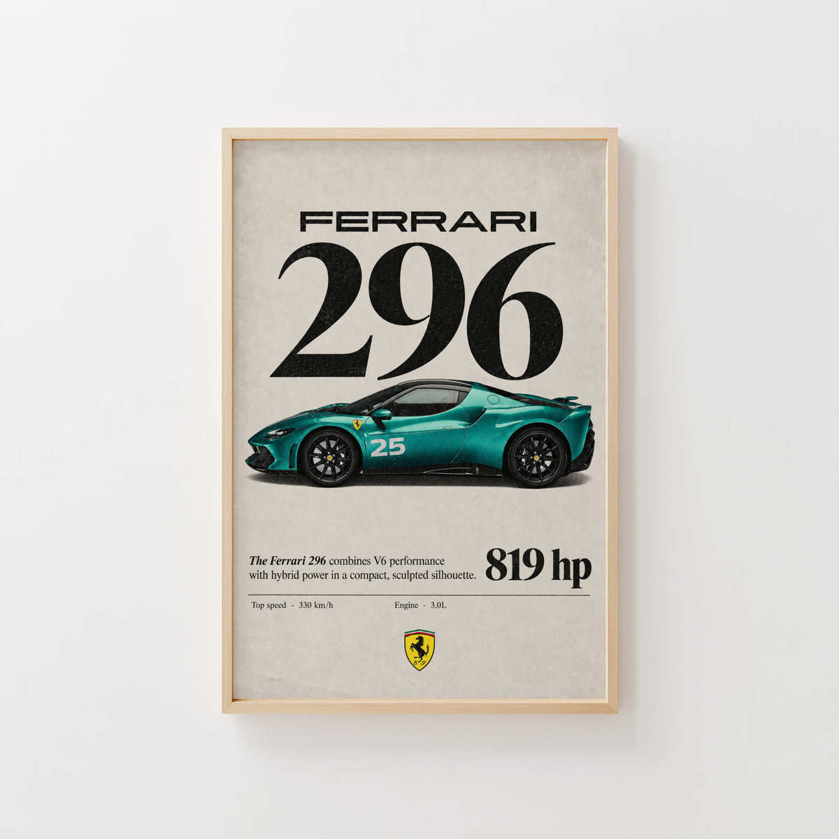Vintage Ferrari 296 Print, Supercar Wall Art