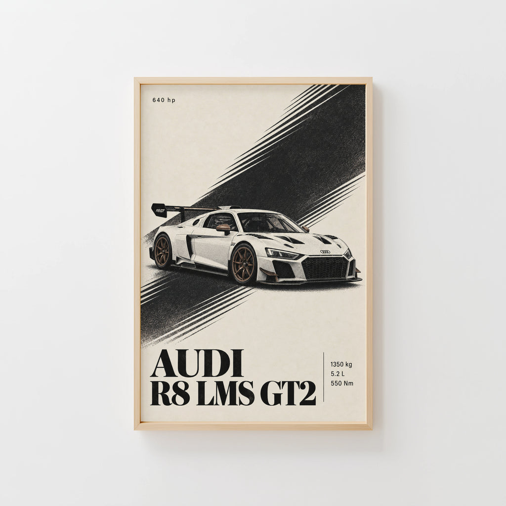 Vintage Audi R8 LMS GT2 Print, Racing Car Art