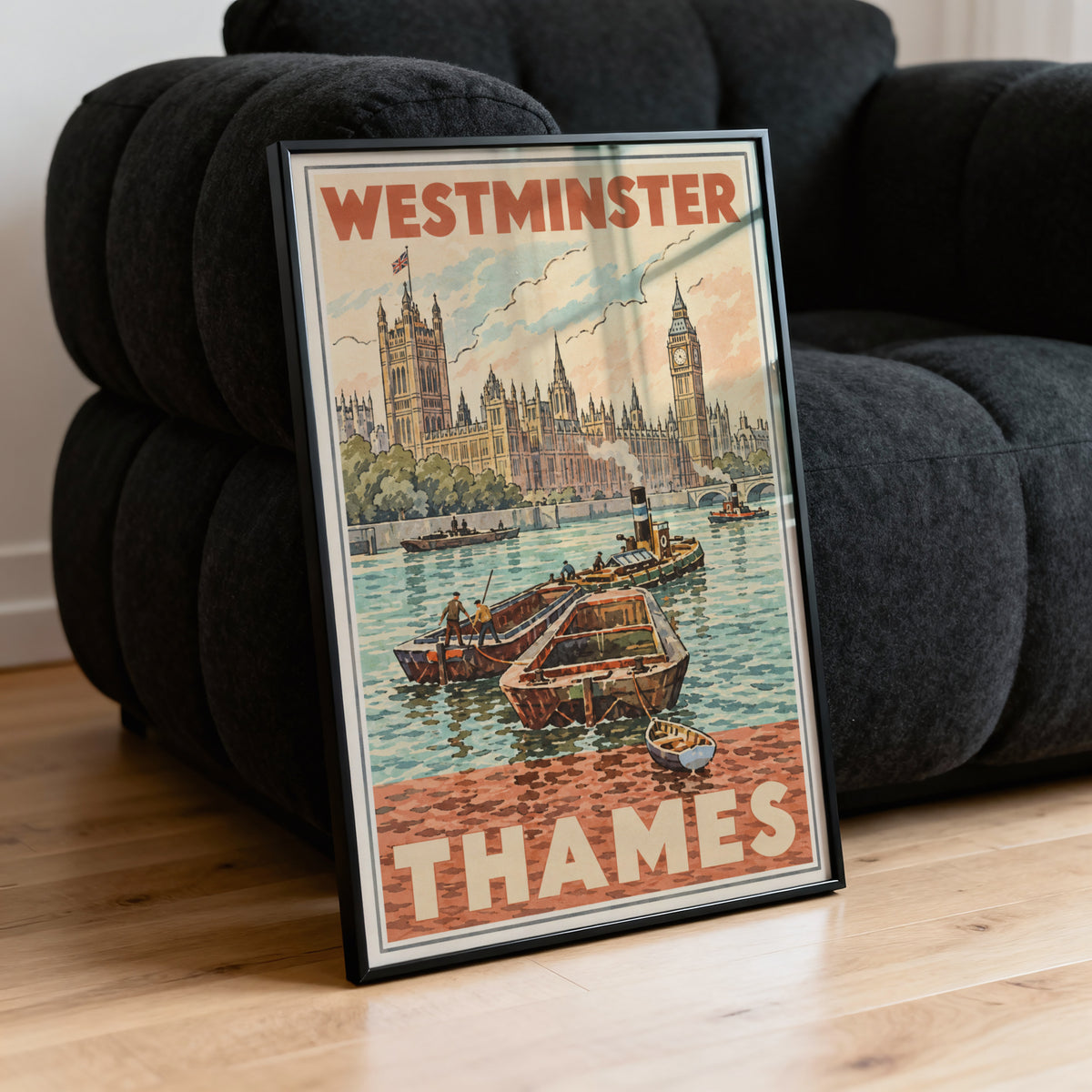 Vintage Westminster Thames Poster, London Wall Art, Print
