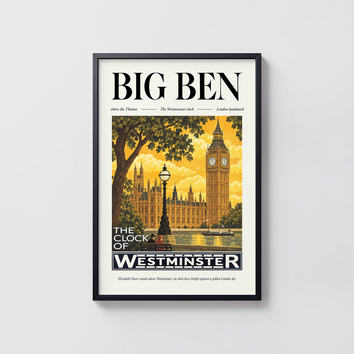 Vintage Big Ben Poster, London Wall Art, Westminster Print