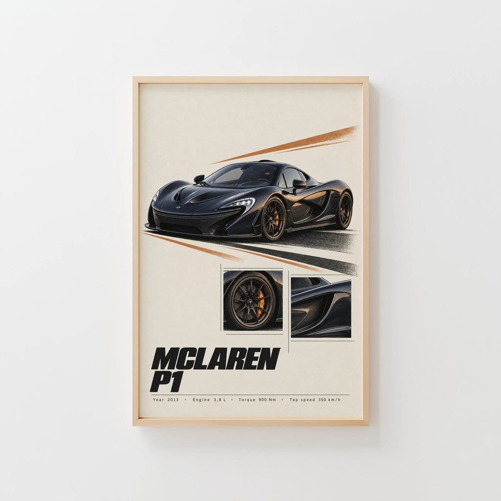 Vintage McLaren P1 Print, Supercar Wall Art