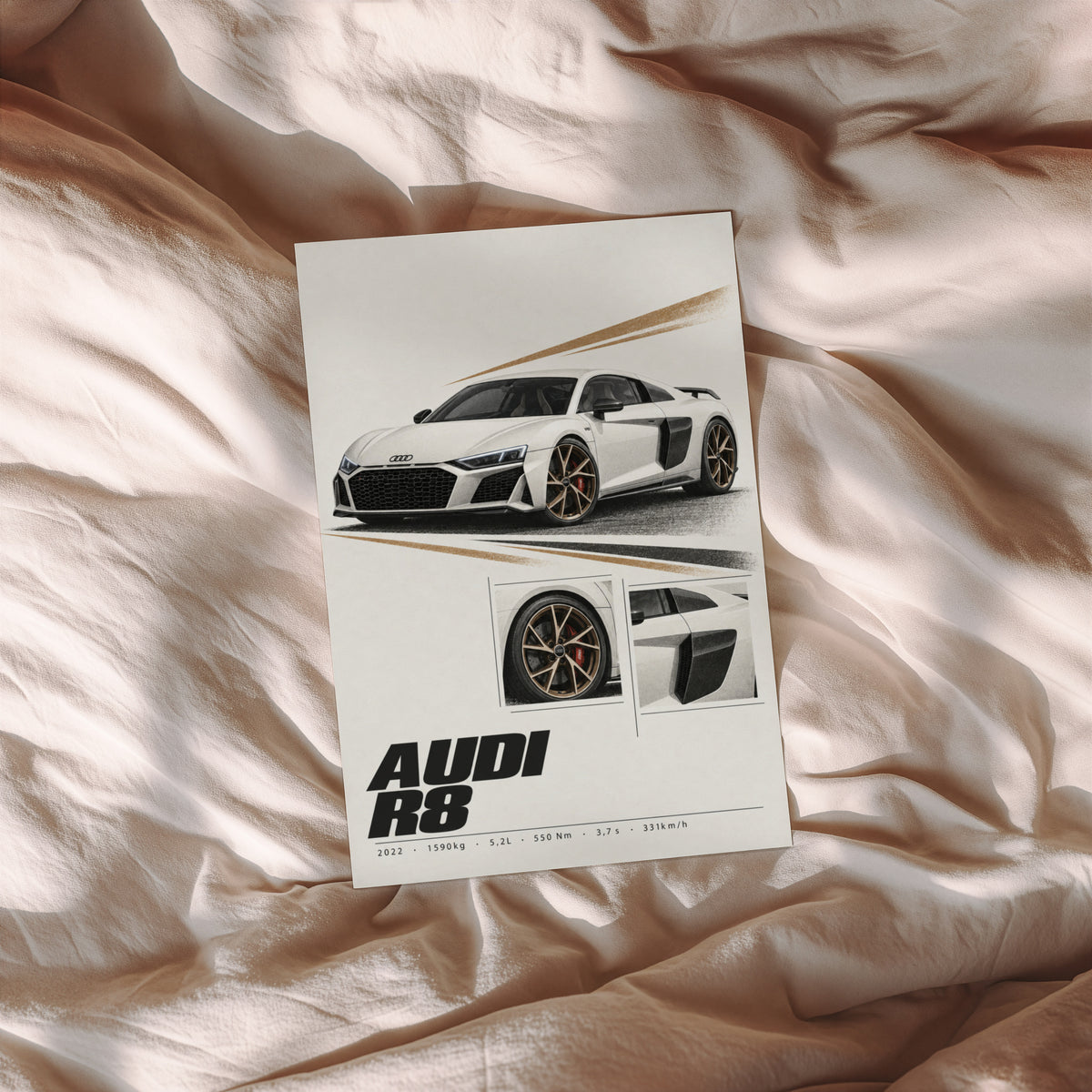 Vintage Audi R8 Print, Car Poster, Supercar Wall Art