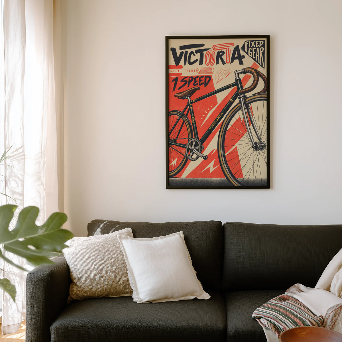 Vintage Fixed Gear Bike Poster, Cycling Wall Art Print