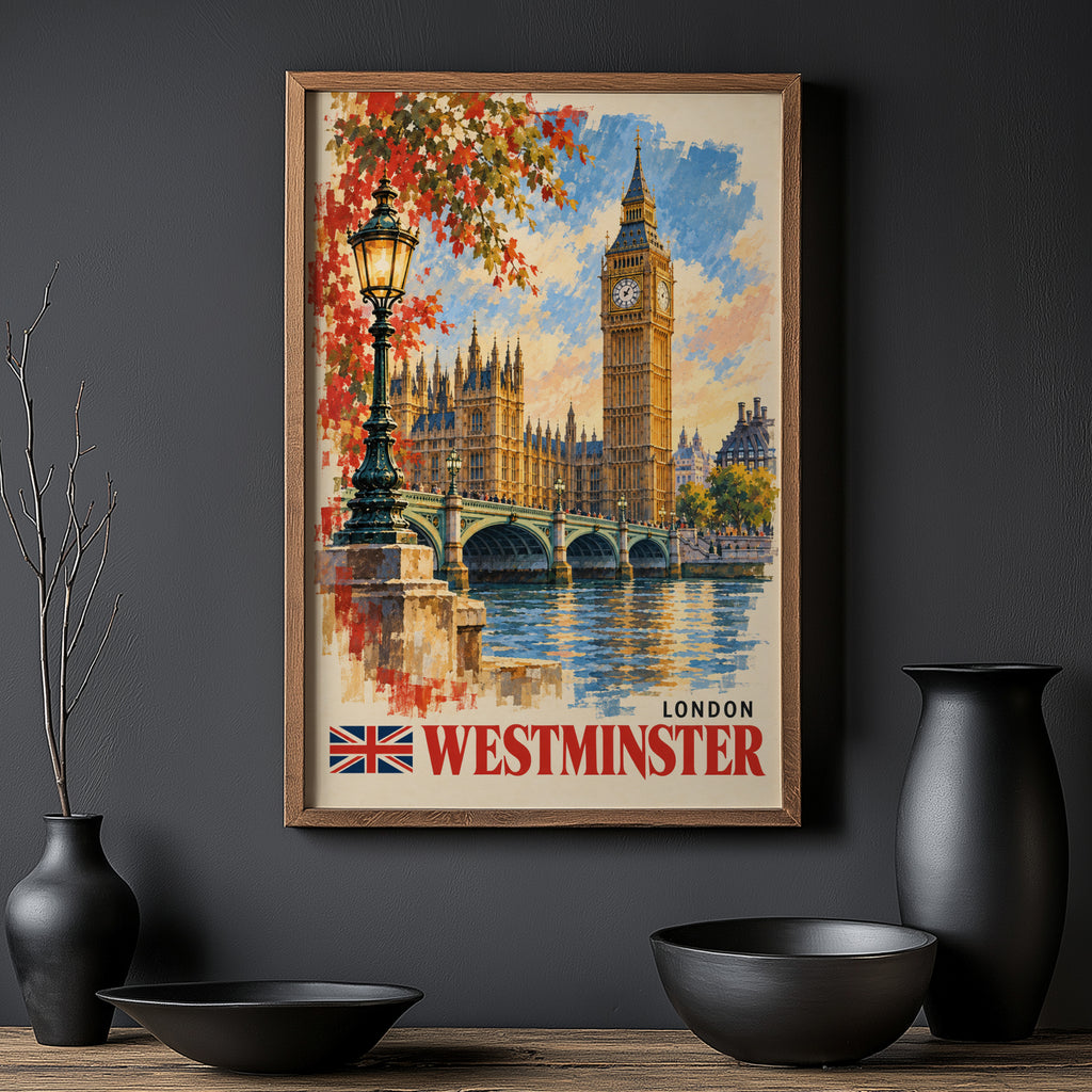 Vintage Westminster Poster, London Wall Art, Big Ben Print