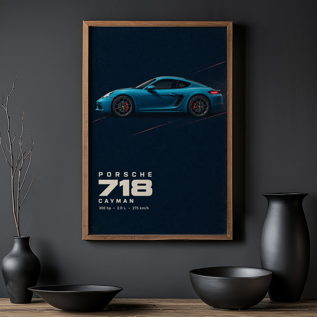 Vintage Porsche 718 Cayman Print, Car Wall Art