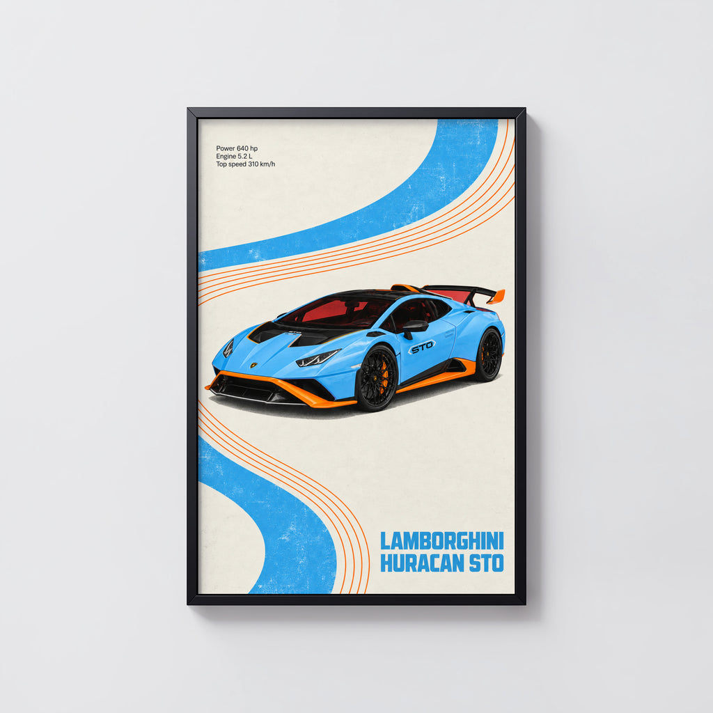 Vintage Lamborghini Huracan STO Print, Car Wall Art