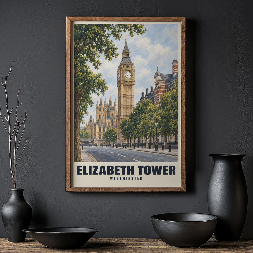 Vintage Elizabeth Tower Poster, London Wall Art Print