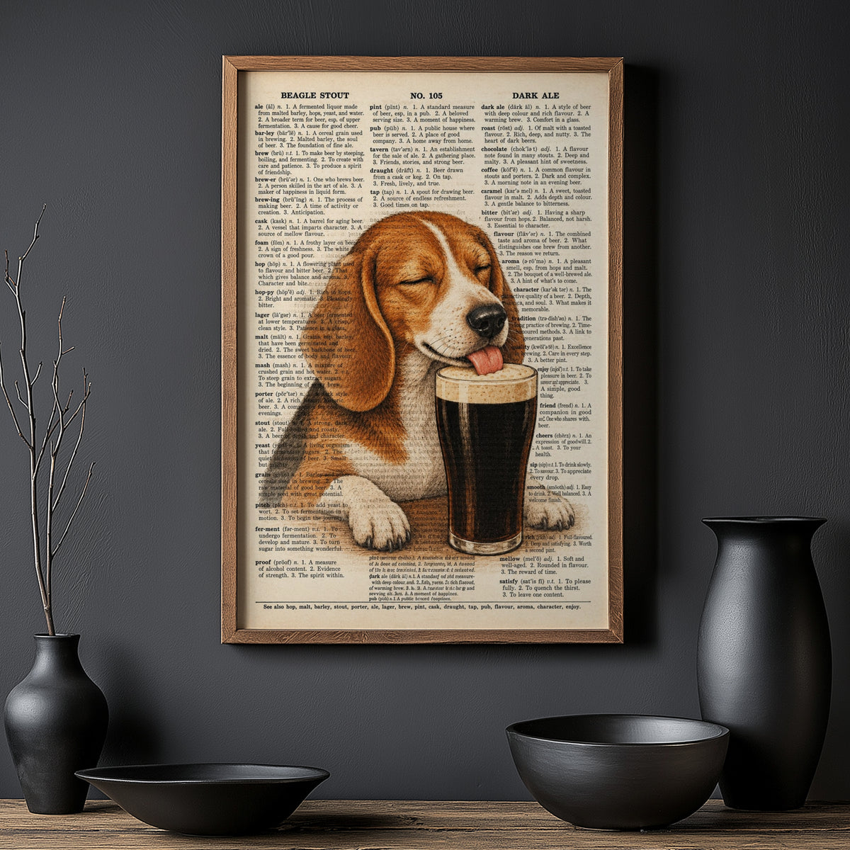 Vintage Beagle Stout Print, Dog Pub Poster, Dictionary Art