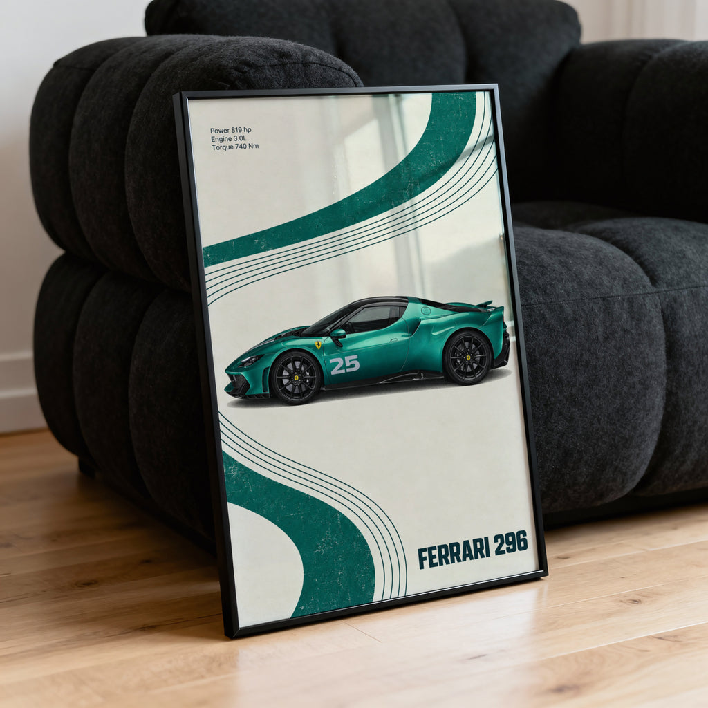 Vintage Ferrari 296 Print, Car Wall Art