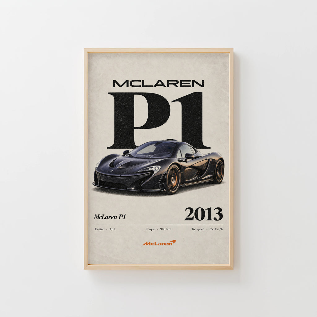 Vintage McLaren P1 Print, Supercar Wall Art