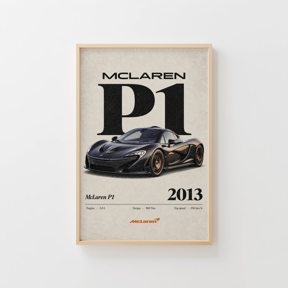 Vintage McLaren P1 Print, Supercar Wall Art