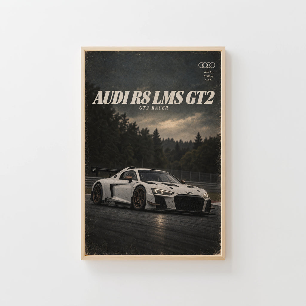 Vintage Audi R8 LMS GT2 Print, Racing Car Art