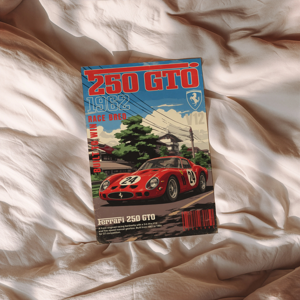 Vintage 1962 Ferrari 250 GTO Print, Classic Race Car Poster