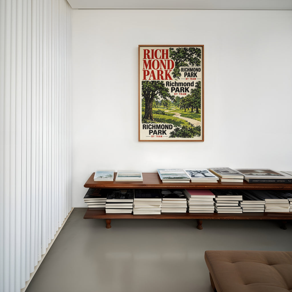 Vintage Richmond Park Poster, England Wall Art, Tram Print
