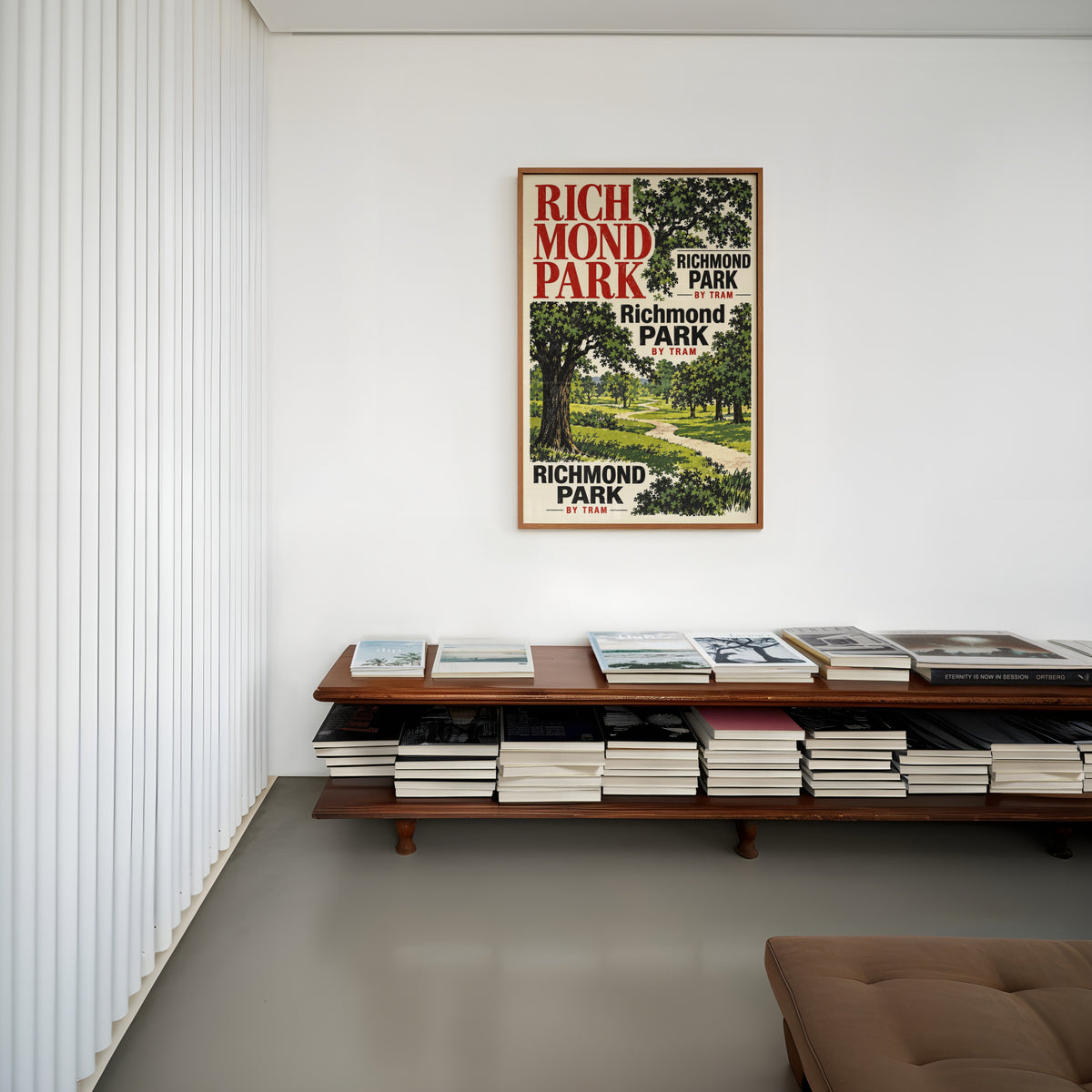 Vintage Richmond Park Poster, England Wall Art, Tram Print