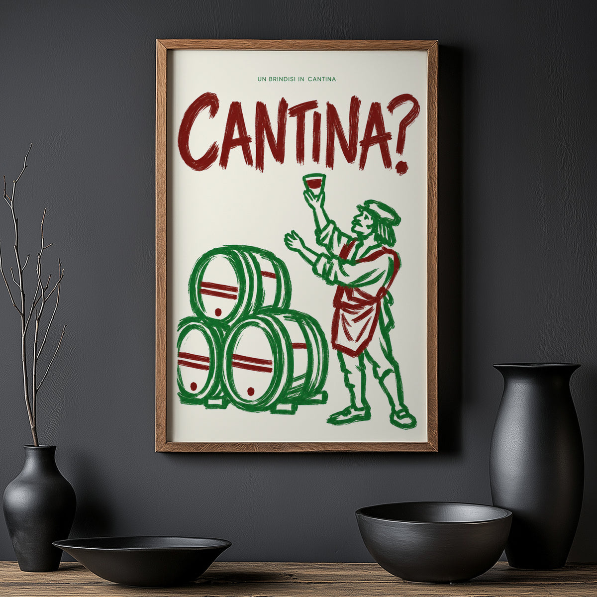 Vintage Cantina Print Poster, Italian Wine Cellar Art