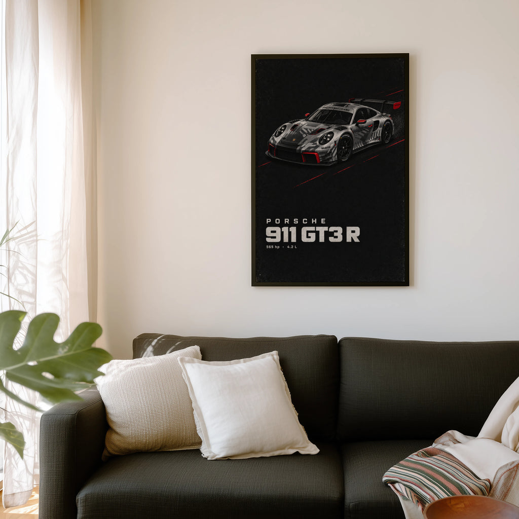 Vintage Porsche 911 GT3 R Print, Race Car Wall Art