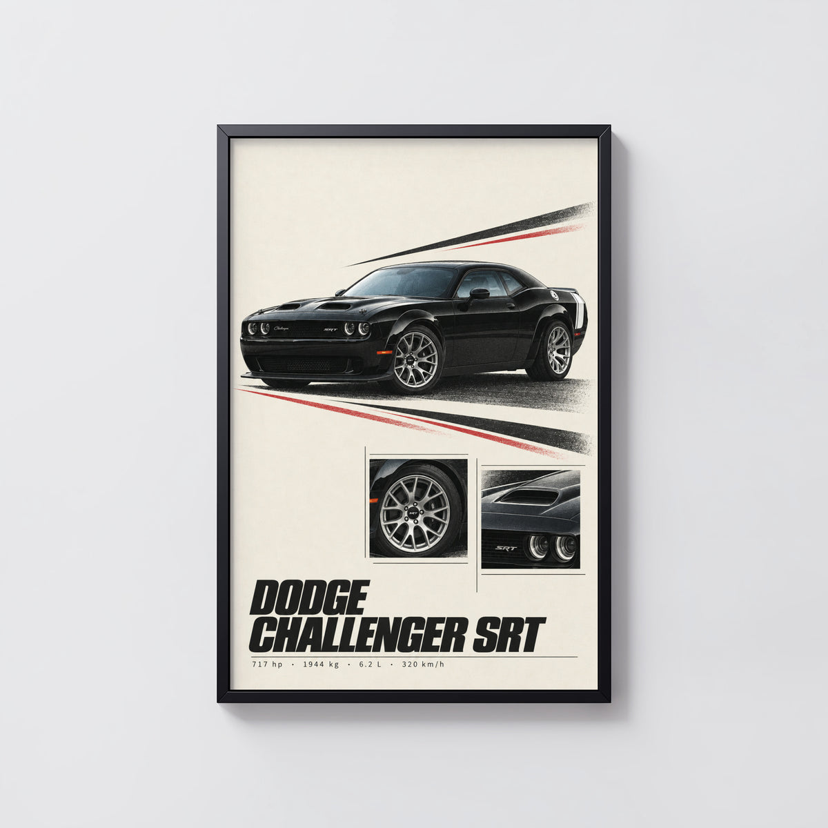 Vintage Dodge Challenger SRT Print, Muscle Car Art