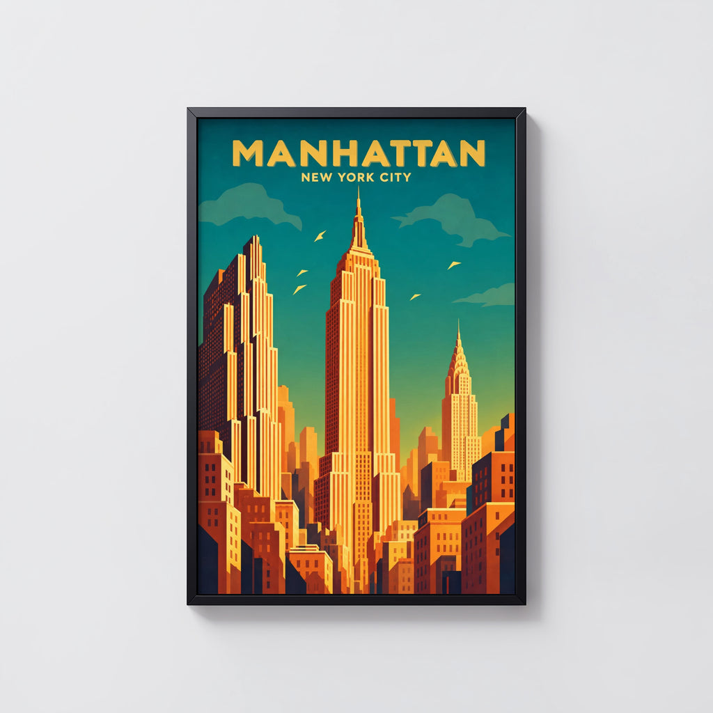 Vintage Manhattan Poster, New York City Wall Art Print