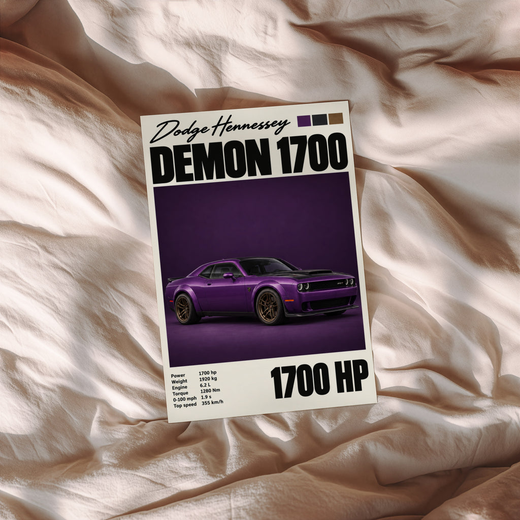 Vintage Dodge Demon Print, Purple Muscle Car Art